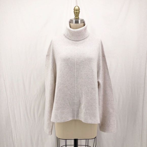 Aqua Sweaters - AQUA Ivory Cashmere Step Hem Turtleneck Sweater